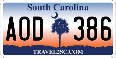 SC license plate AOD386