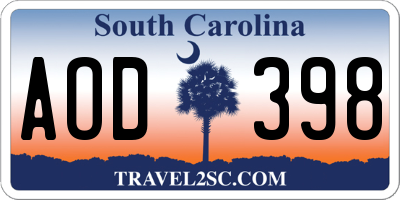 SC license plate AOD398