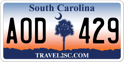 SC license plate AOD429