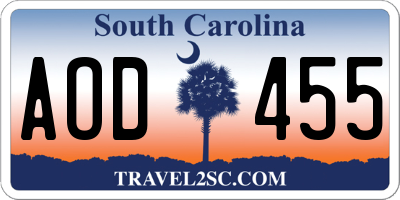 SC license plate AOD455