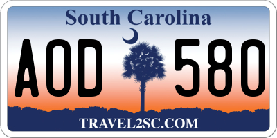 SC license plate AOD580