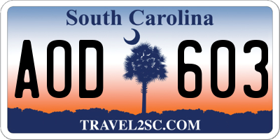 SC license plate AOD603