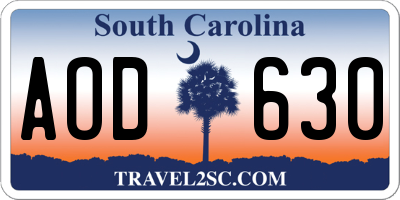 SC license plate AOD630