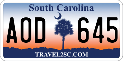 SC license plate AOD645