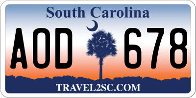 SC license plate AOD678