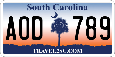 SC license plate AOD789