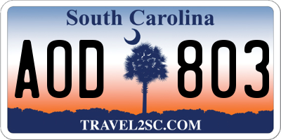 SC license plate AOD803