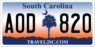 SC license plate AOD820