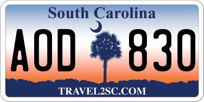 SC license plate AOD830