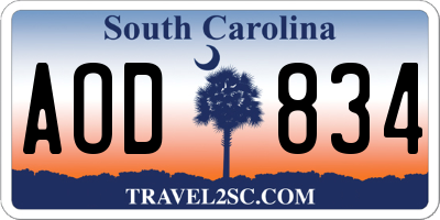 SC license plate AOD834