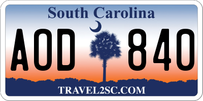 SC license plate AOD840