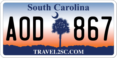 SC license plate AOD867