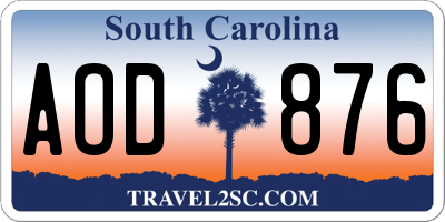 SC license plate AOD876