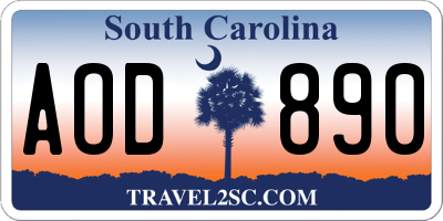SC license plate AOD890