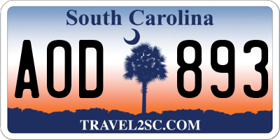 SC license plate AOD893