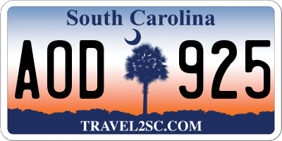 SC license plate AOD925
