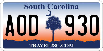 SC license plate AOD930
