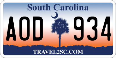 SC license plate AOD934
