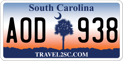 SC license plate AOD938