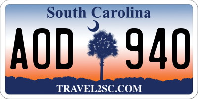 SC license plate AOD940