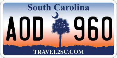 SC license plate AOD960