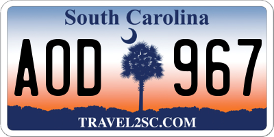 SC license plate AOD967