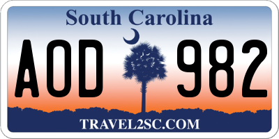 SC license plate AOD982