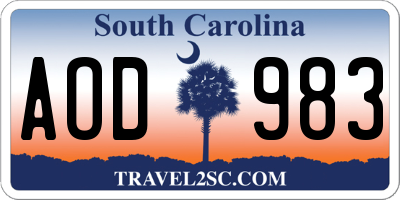 SC license plate AOD983
