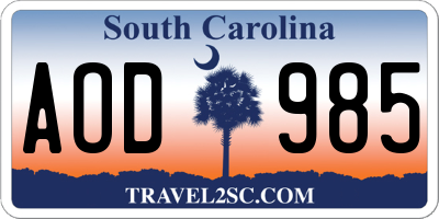 SC license plate AOD985