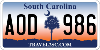 SC license plate AOD986