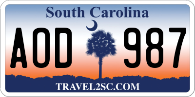SC license plate AOD987