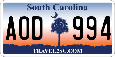 SC license plate AOD994