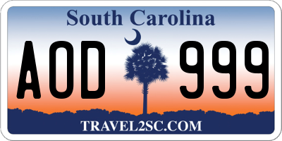 SC license plate AOD999