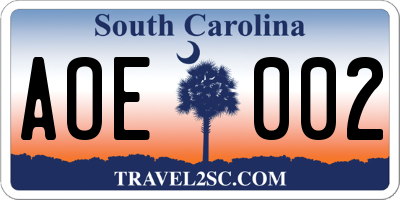 SC license plate AOE002