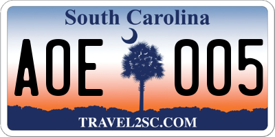 SC license plate AOE005