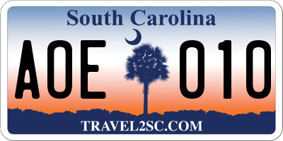SC license plate AOE010