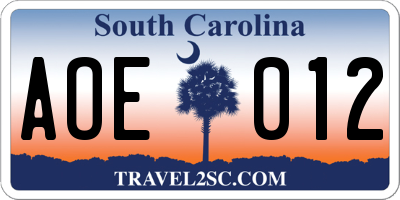 SC license plate AOE012