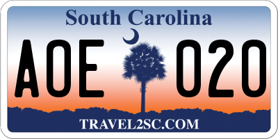 SC license plate AOE020