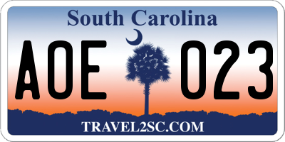 SC license plate AOE023