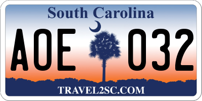 SC license plate AOE032