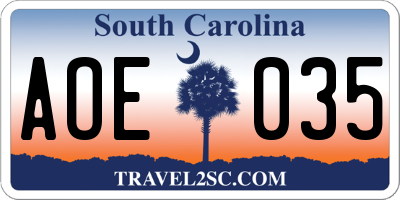 SC license plate AOE035