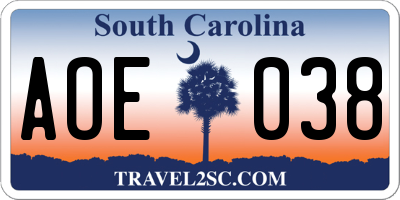 SC license plate AOE038