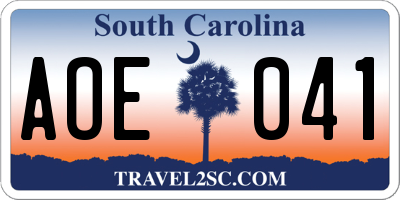 SC license plate AOE041