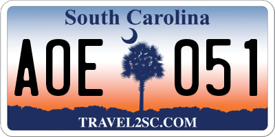 SC license plate AOE051