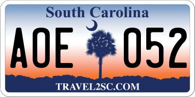 SC license plate AOE052