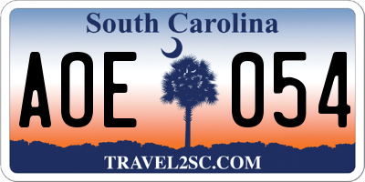 SC license plate AOE054