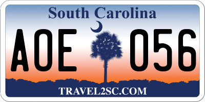SC license plate AOE056