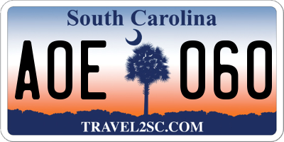 SC license plate AOE060