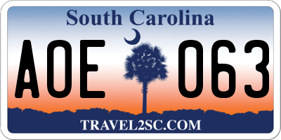 SC license plate AOE063