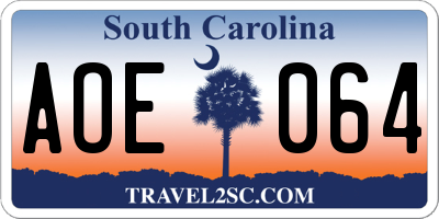 SC license plate AOE064